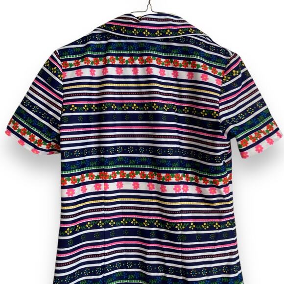 Vintage 60s Nelly Don Floral Stripe Shirt Dress USA Made ILGWU Tag Size Medium - Picture 7 of 16